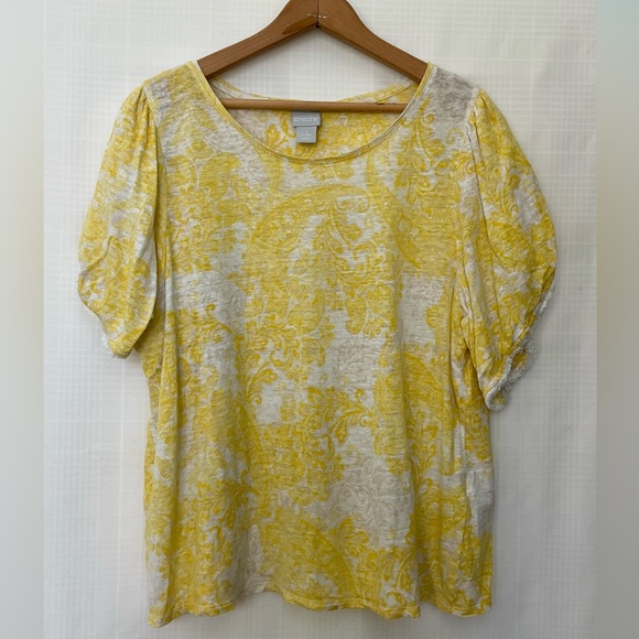 Chico's Tops - 🌱Chico's Yellow and White Floral and paisley linen Women's Top